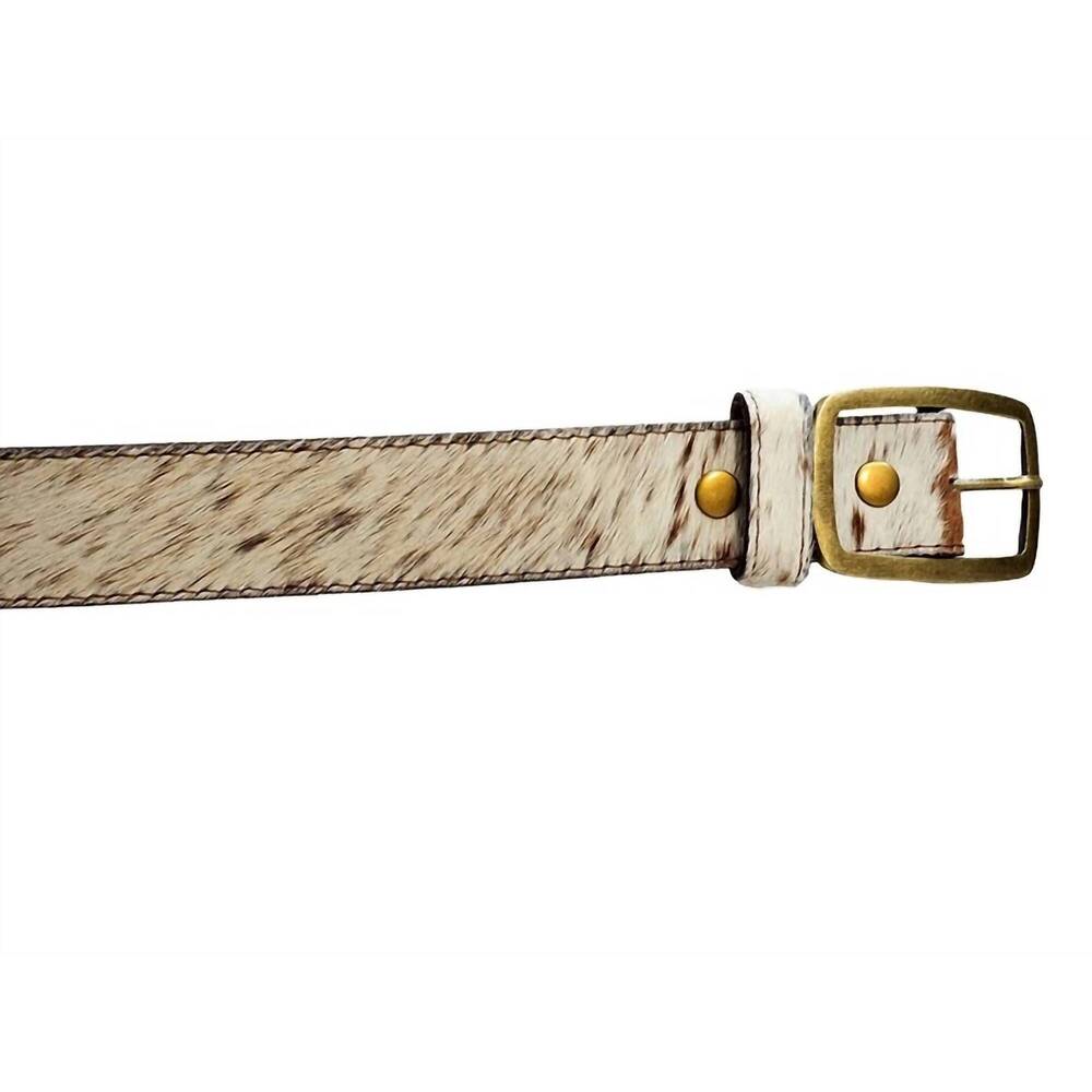 NEW CHARLIE LEATHER women's kallyn wide exotic belt in spotty brown fur